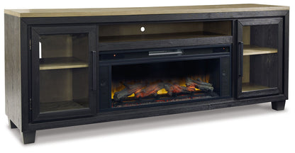 Foyland - Black / Brown - 83" TV Stand With Electric Infrared Fireplace Insert - Hornell Furniture Outlet