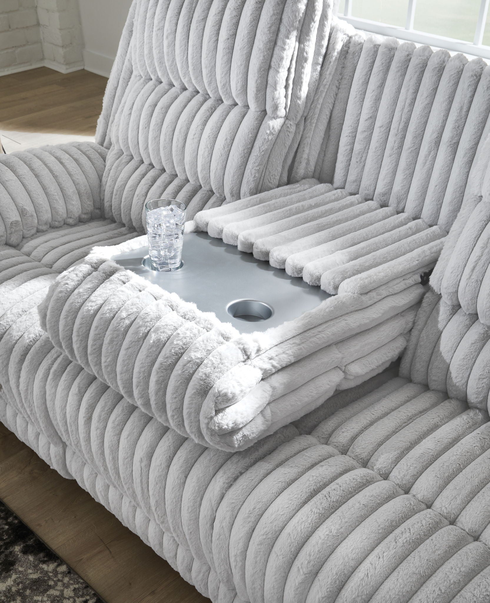 Rhines Falls - Alloy - Reclining Power Sofa With Drop Down Table - Hornell Furniture Outlet