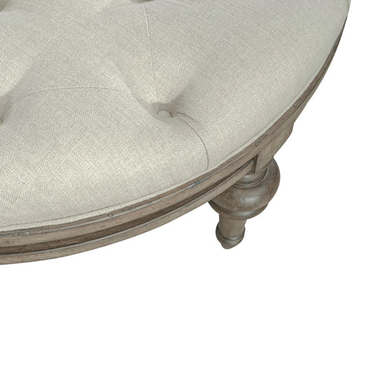 Americana Farmhouse - Round Cocktail Ottoman - Light Brown - Hornell Furniture Outlet
