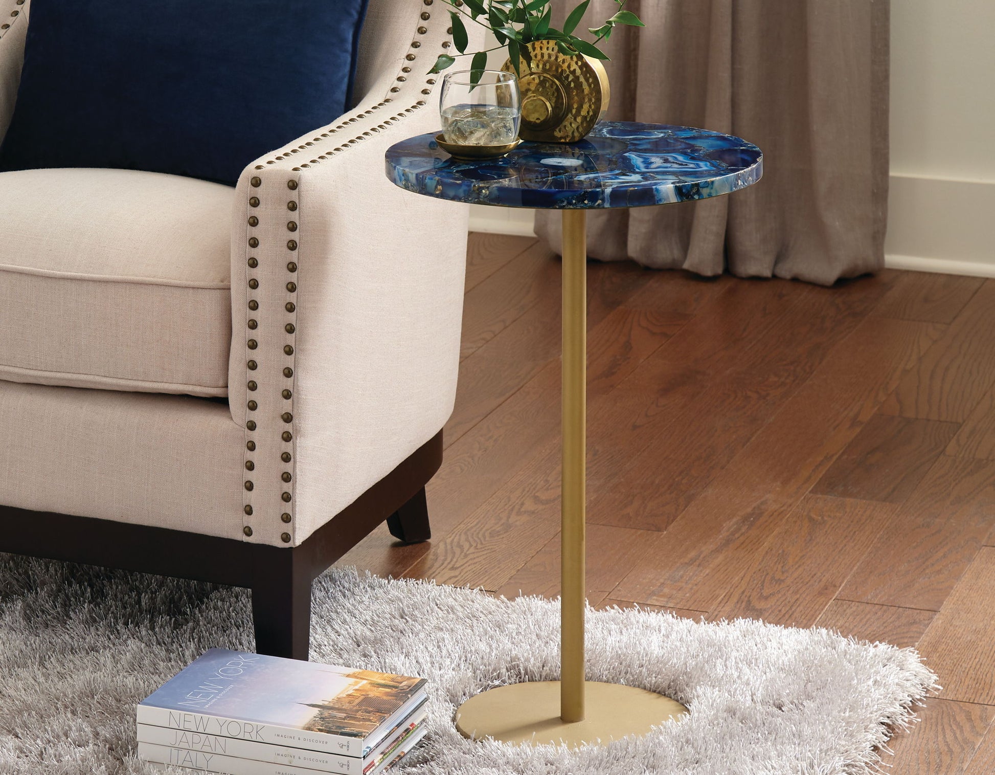 Oceana - Agate Top Round Chairside Table - Blue - Hornell Furniture Outlet