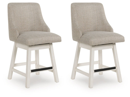 Robbinsdale - Antique White - Upholstered Swivel Curved Back Barstool (Set of 2) - Hornell Furniture Outlet