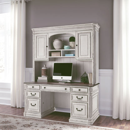 Magnolia Manor - Credenza & Hutch - White & Brown - Hornell Furniture Outlet