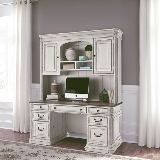 Magnolia Manor - Credenza & Hutch - White & Brown - Hornell Furniture Outlet