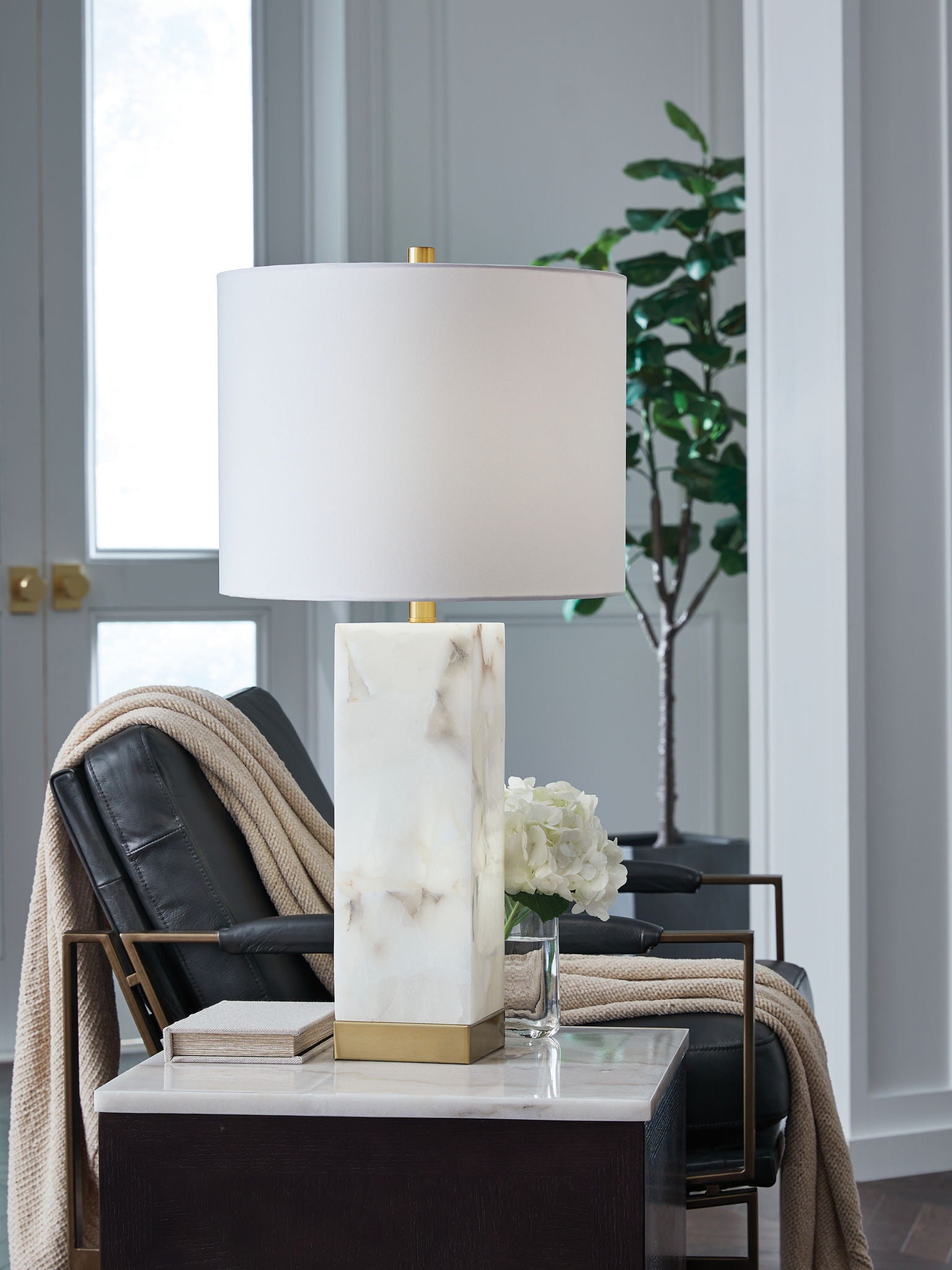 Linderfield - White / Gold Finish - Alabaster Table Lamp - Hornell Furniture Outlet