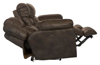 Ferrington - Power Lay Flat Reclining Console Loveseat with Power Adjustable Headrest & Lumbar - Hornell Furniture Outlet