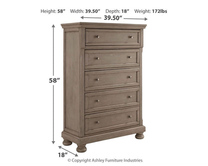 Lettner - Light Gray - Five Drawer Chest - 2 - handles - Hornell Furniture Outlet