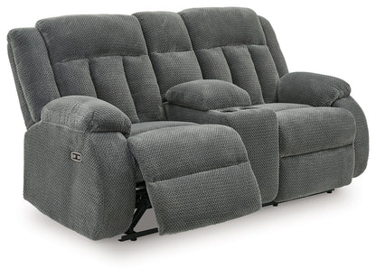 Observation - Double Reclining Power Loveseat With Console - Steel - Hornell Furniture Outlet