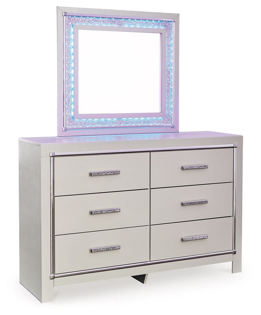 Zyniden - Silver - Dresser And Mirror - Hornell Furniture Outlet