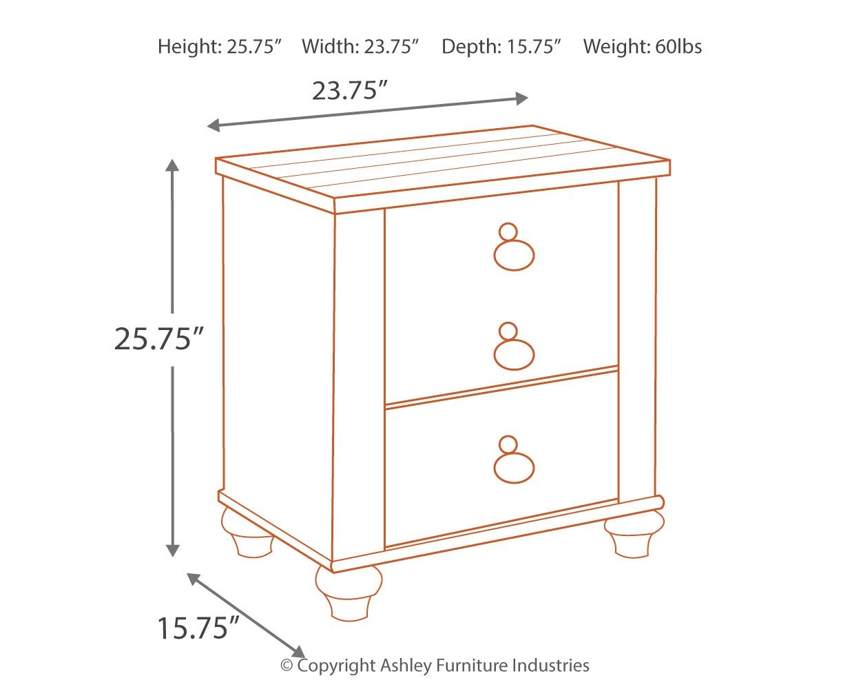 Willowton - Brown / Beige / White - Two Drawer Night Stand - Hornell Furniture Outlet