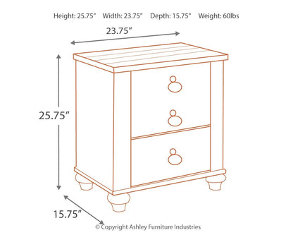 Willowton - Brown / Beige / White - Two Drawer Night Stand - Hornell Furniture Outlet