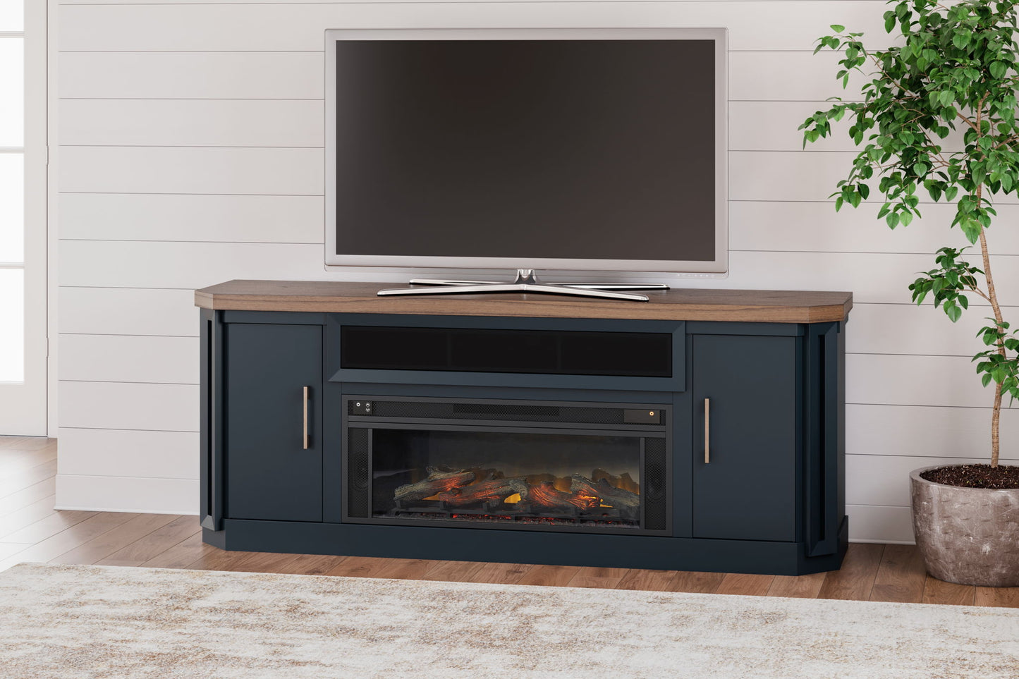 Landocken - Two - tone - 83" TV Stand With Electric Fireplace - Hornell Furniture Outlet