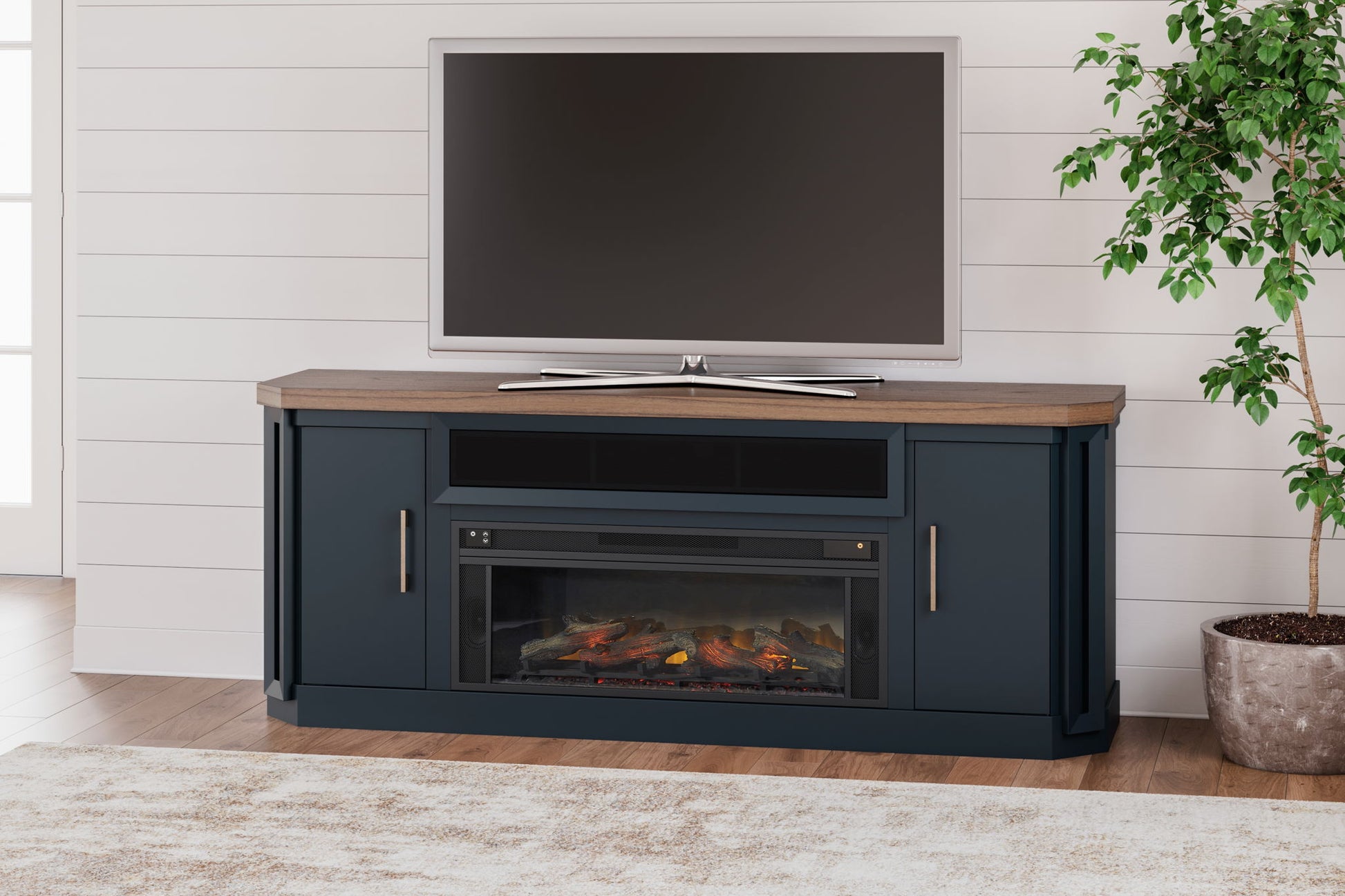 Landocken - Two - tone - 83" TV Stand With Electric Fireplace - Hornell Furniture Outlet