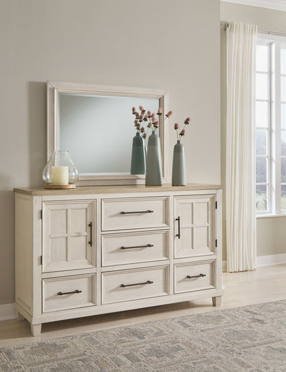 Shaybrock - Antique White / Brown - Dresser And Mirror - Hornell Furniture Outlet