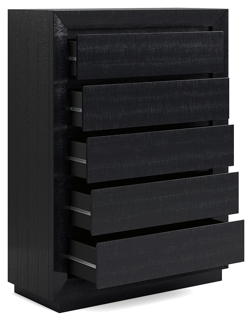 Londer - Black - Five Drawer Chest - Hornell Furniture Outlet