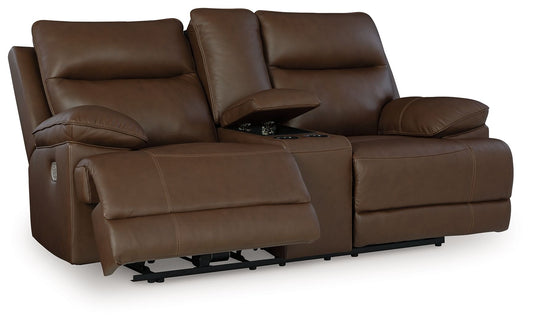 Vonryan - Power Reclining Loveseat With Console / Adj Headrest - Tobacco - Hornell Furniture Outlet