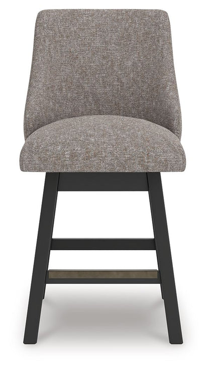 Neymorton - Upholstered Swivel Barstool (Set of 2) - Dark Grayish Brown - Hornell Furniture Outlet