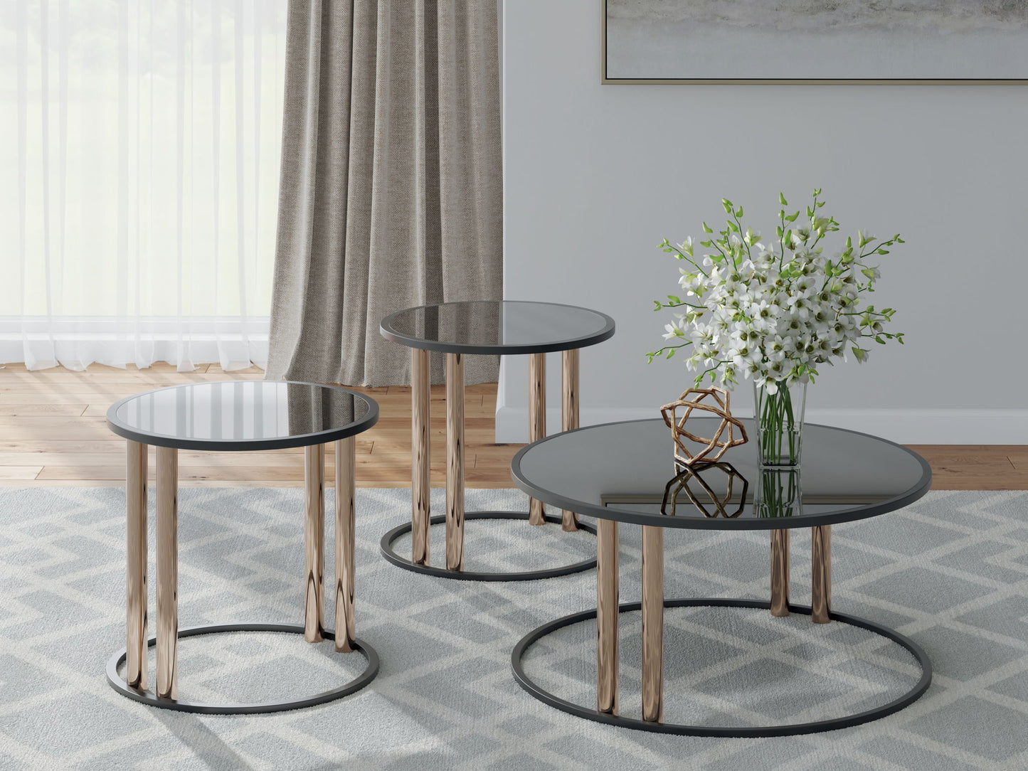 Hannerly - Black / Gold Finish - Occasional Table Set (Set of 3) - Hornell Furniture Outlet