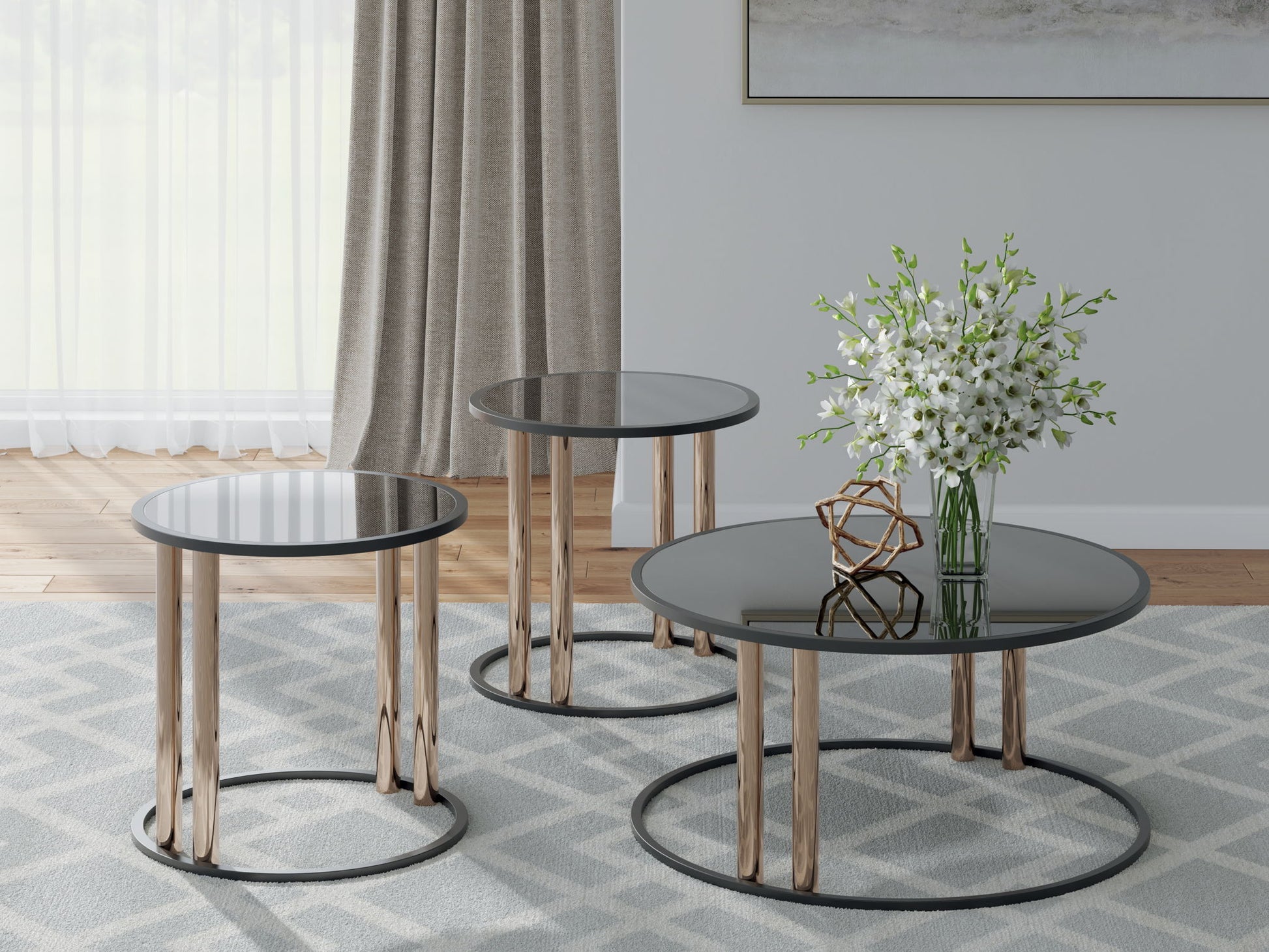 Hannerly - Black / Gold Finish - Occasional Table Set (Set of 3) - Hornell Furniture Outlet