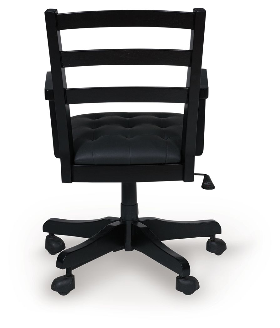 Wildenauer - Brown / Black - 4 Pc. - Home Office Desk And Return, Swivel Desk Chair, Bookcase - Hornell Furniture Outlet