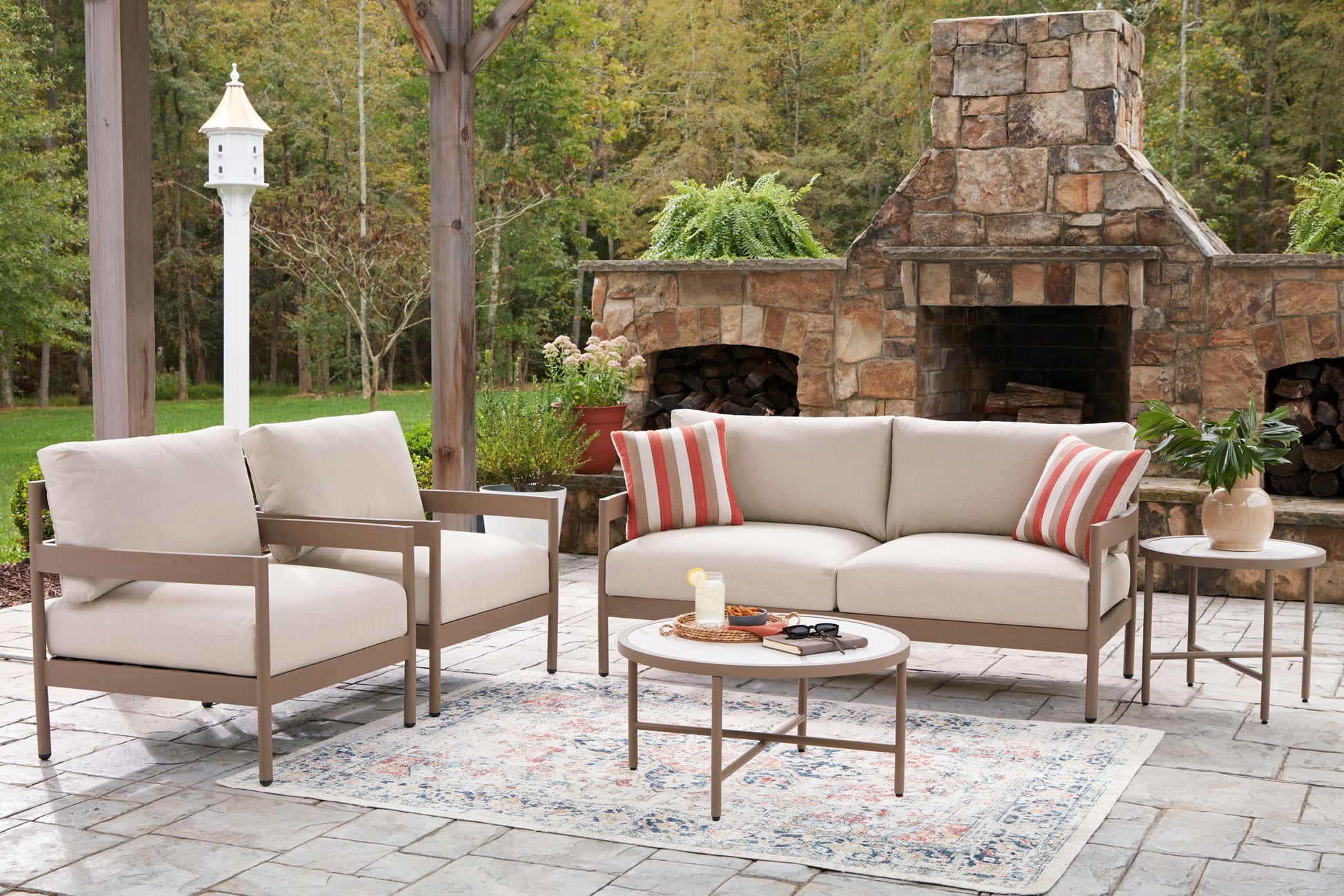 Bluff Trail - Loveseat, Lounge Chairs, Tables Set (Set of 5) - Beige - Hornell Furniture Outlet