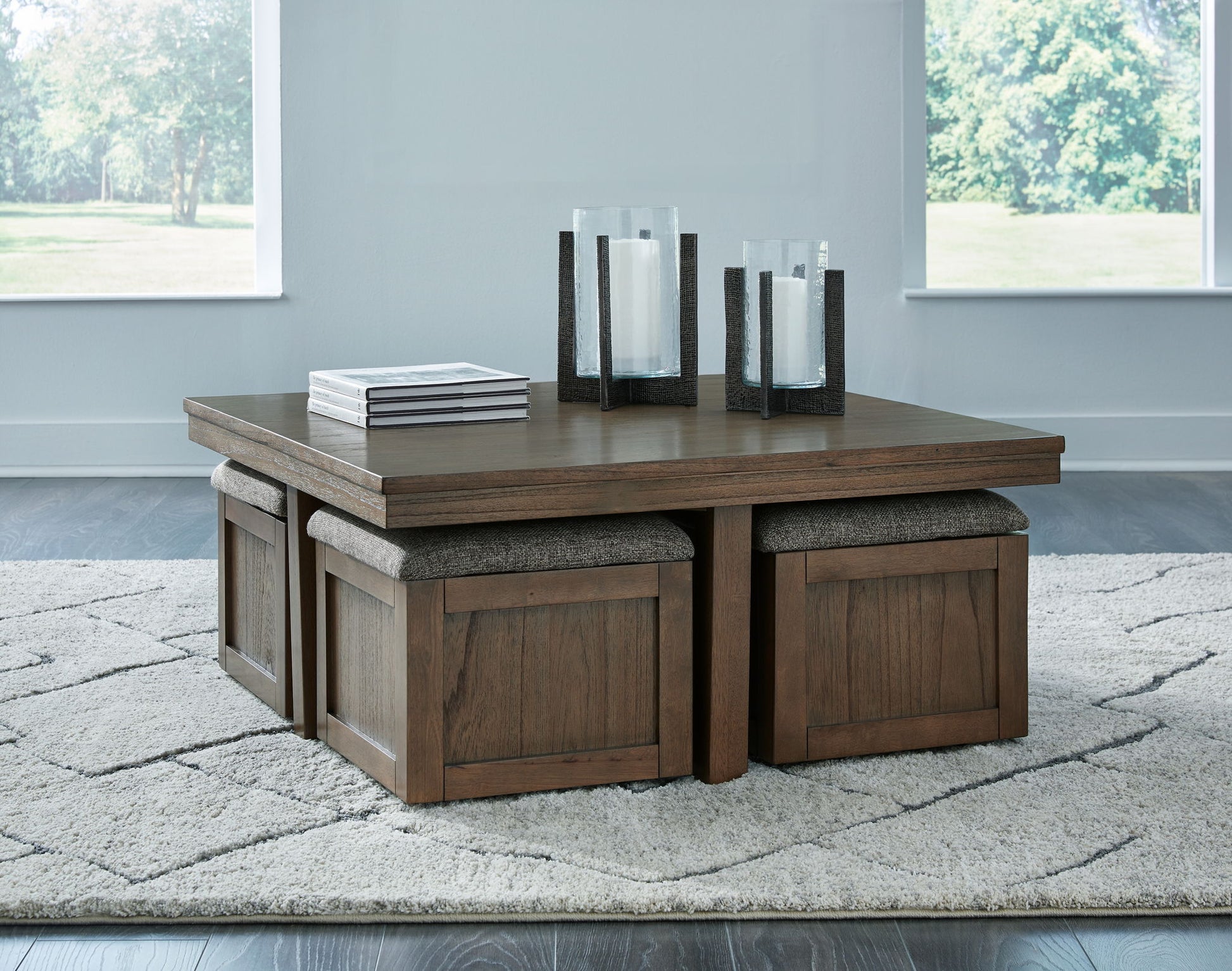 Boardernest - Brown - Cocktail Table With 4 Stools (Set of 5) - Hornell Furniture Outlet