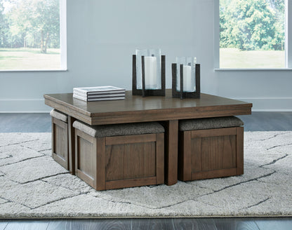 Boardernest - Brown - Cocktail Table With 4 Stools (Set of 5) - Hornell Furniture Outlet
