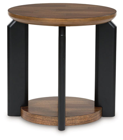 Kraeburn - Brown / Black - Round End Table - Hornell Furniture Outlet