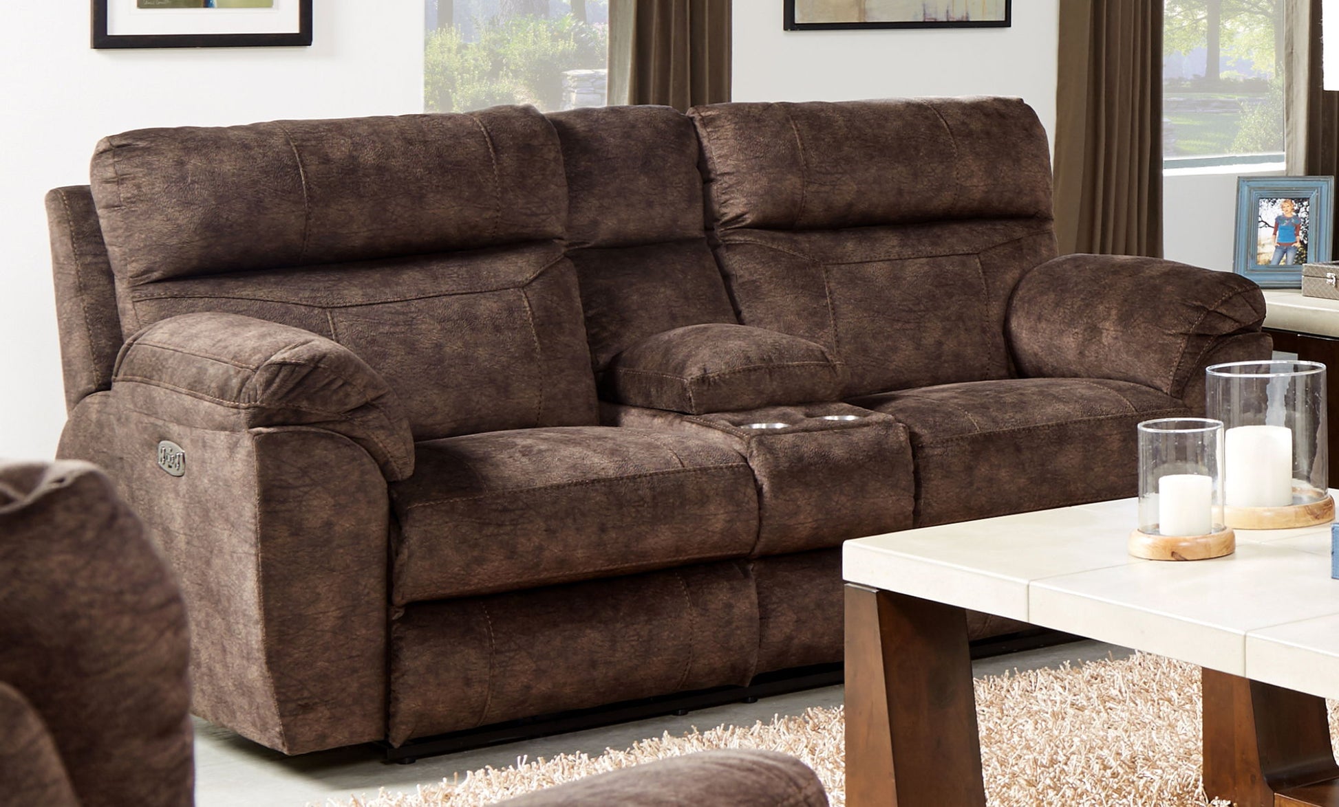 Sedona - Power Hdrst With Lumbar Lay Flat Reclining Console Loveseat With Storage & Cupholders - Hornell Furniture Outlet