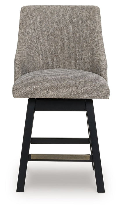 Neymorton - Dark Grayish Brown - Upholstered Swivel Barstool (Set of 2) - Hornell Furniture Outlet