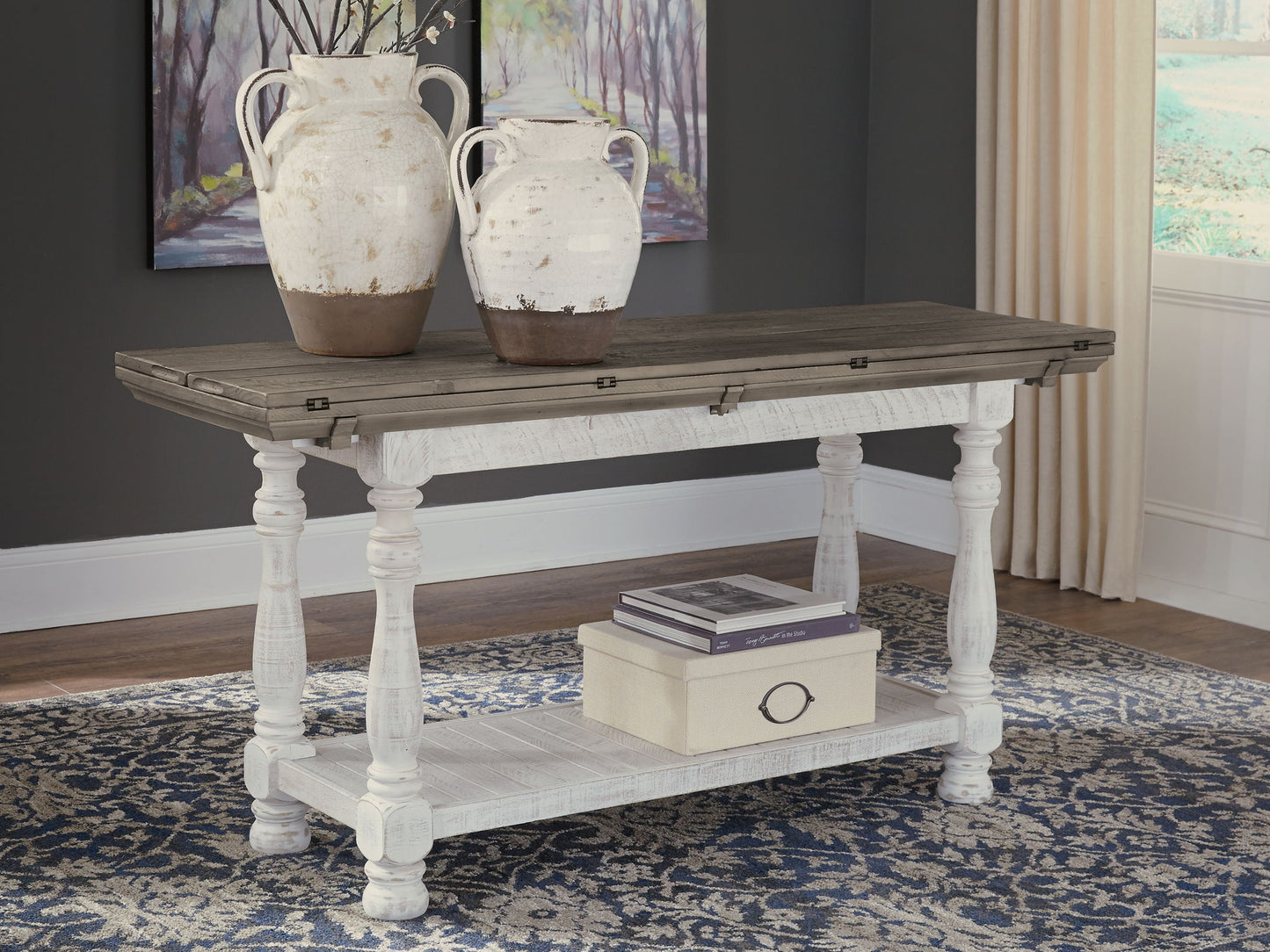 Havalance - Flip Top Sofa Table - Gray / White - Hornell Furniture Outlet