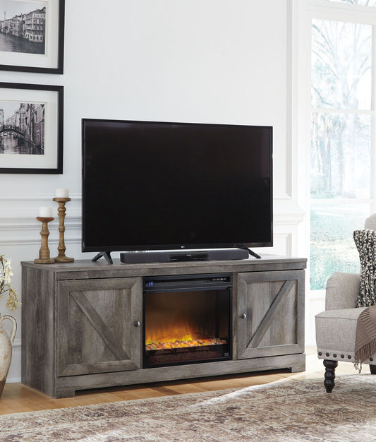 Wynnlow - Gray - 63" TV Stand With Glass/Stone Fireplace Insert - Hornell Furniture Outlet