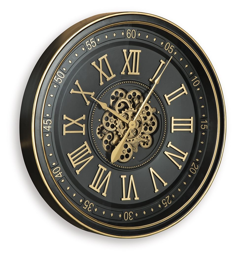 Dairton - Black / Gold Finish - Wall Clock - Hornell Furniture Outlet