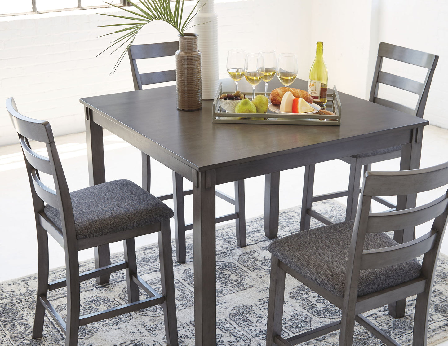 Bridson - Gray - Square Counter TBL Set (Set of 5) - Hornell Furniture Outlet