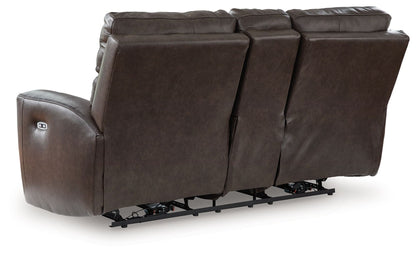 Crossplex - Smoke - Power Recline Loveseat / Console / Adjustable Headrest - Hornell Furniture Outlet