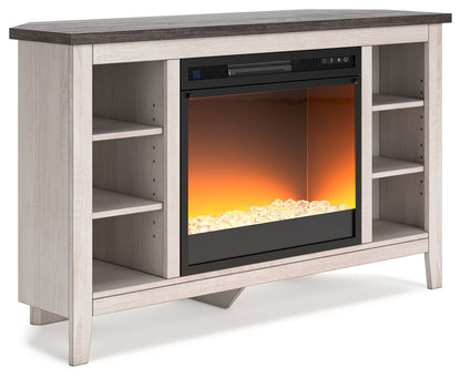 Dorrinson - Corner TV Stand With Fireplace Insert - Hornell Furniture Outlet