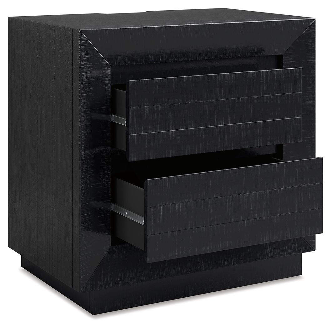 Londer - Black - Two Drawer Night Stand - Hornell Furniture Outlet