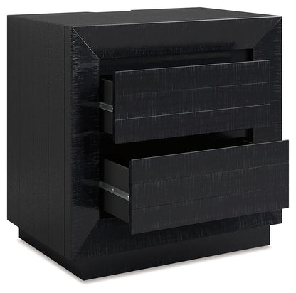 Londer - Black - Two Drawer Night Stand - Hornell Furniture Outlet