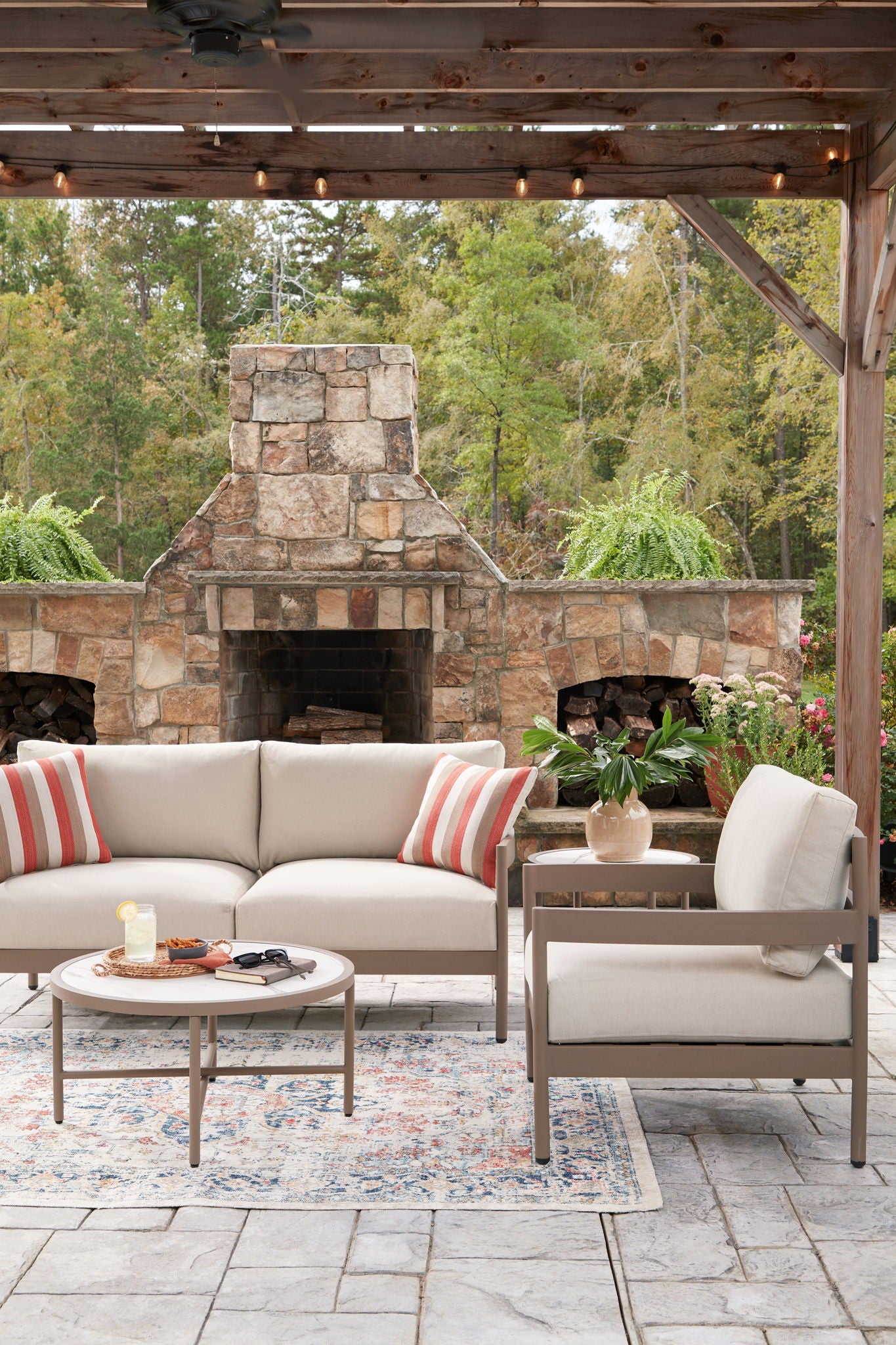 Bluff Trail - Loveseat, Lounge Chairs, Tables Set (Set of 5) - Beige - Hornell Furniture Outlet