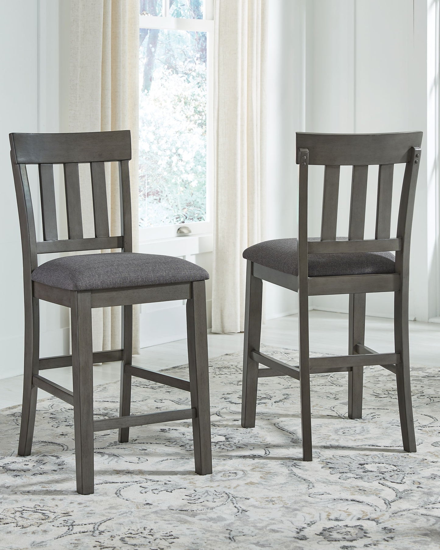 Hallanden - Black / Gray - Upholstered Barstool (Set of 2) - Hornell Furniture Outlet