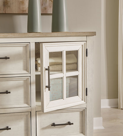 Shaybrock - Antique White / Brown - Dresser And Mirror - Hornell Furniture Outlet
