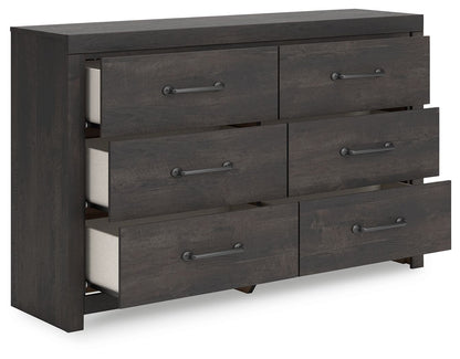 Hollivern - Dark Gray - Six Drawer Dresser - Hornell Furniture Outlet