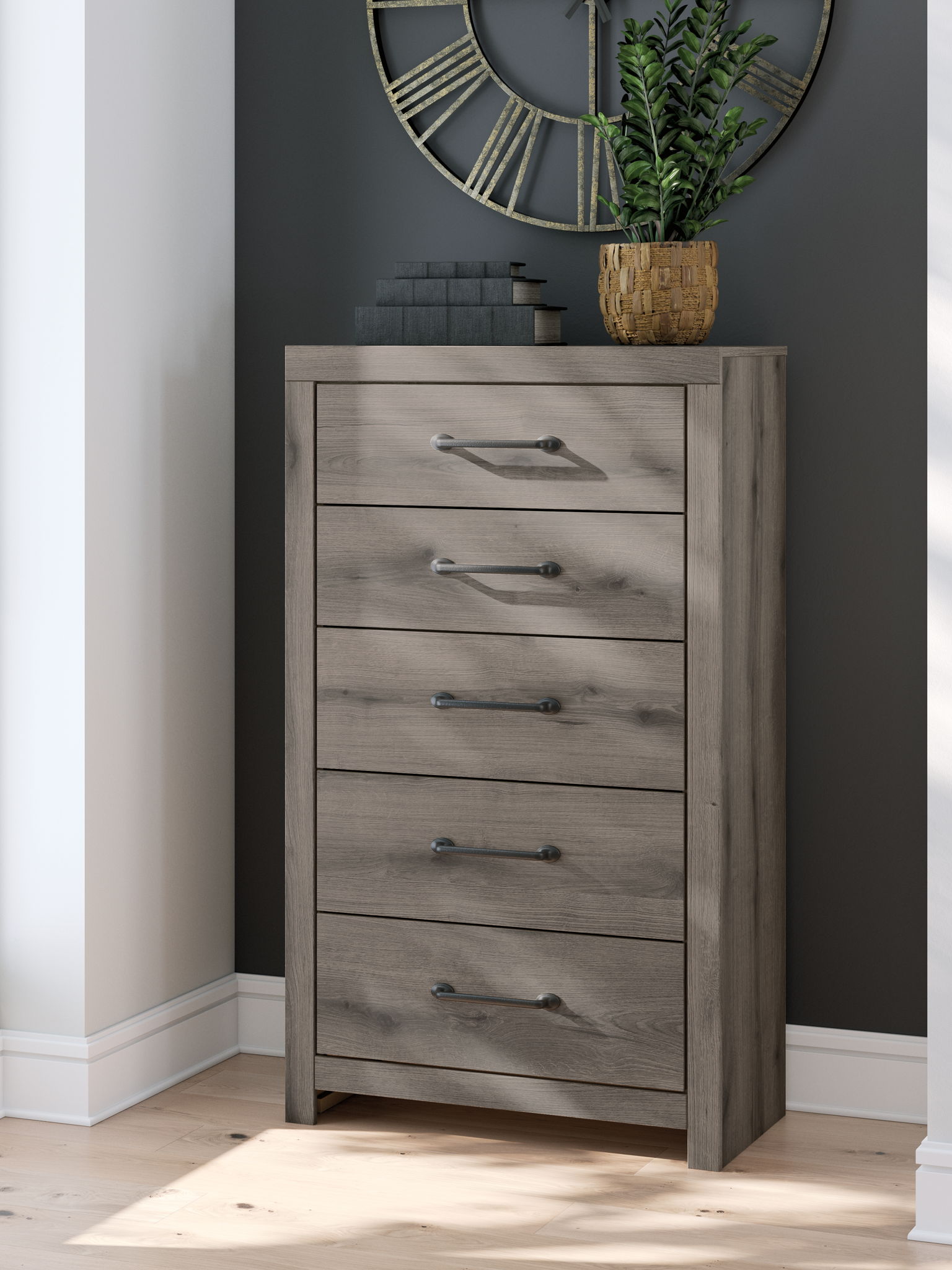 Graystorm - Brown Gray - Five Drawer Chest - Hornell Furniture Outlet