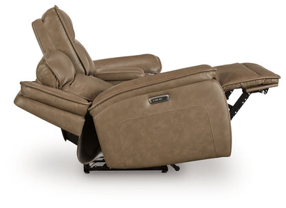 Glencroft - Power Reclining Loveseat With Console / Adjustable Headrest - Sahara - Hornell Furniture Outlet