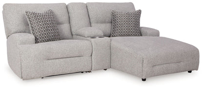 Acklen Place - 4 Pc. - 3 - Piece Power Reclining Sectional Sofa With Raf Chaise, Wide Seat Power Recliner - Pewter - Hornell Furniture Outlet