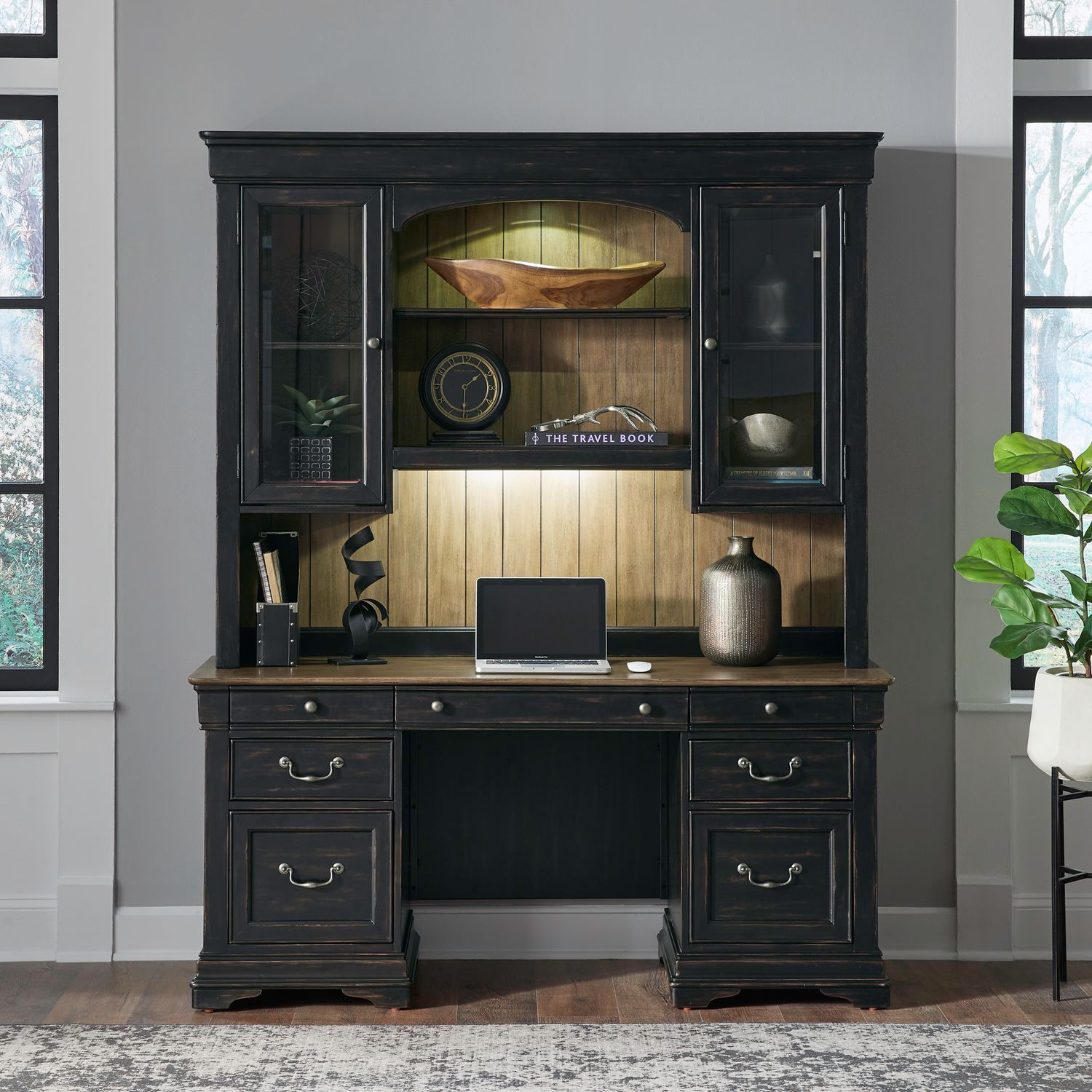 Meritage - Credenza & Hutch - Black - Hornell Furniture Outlet
