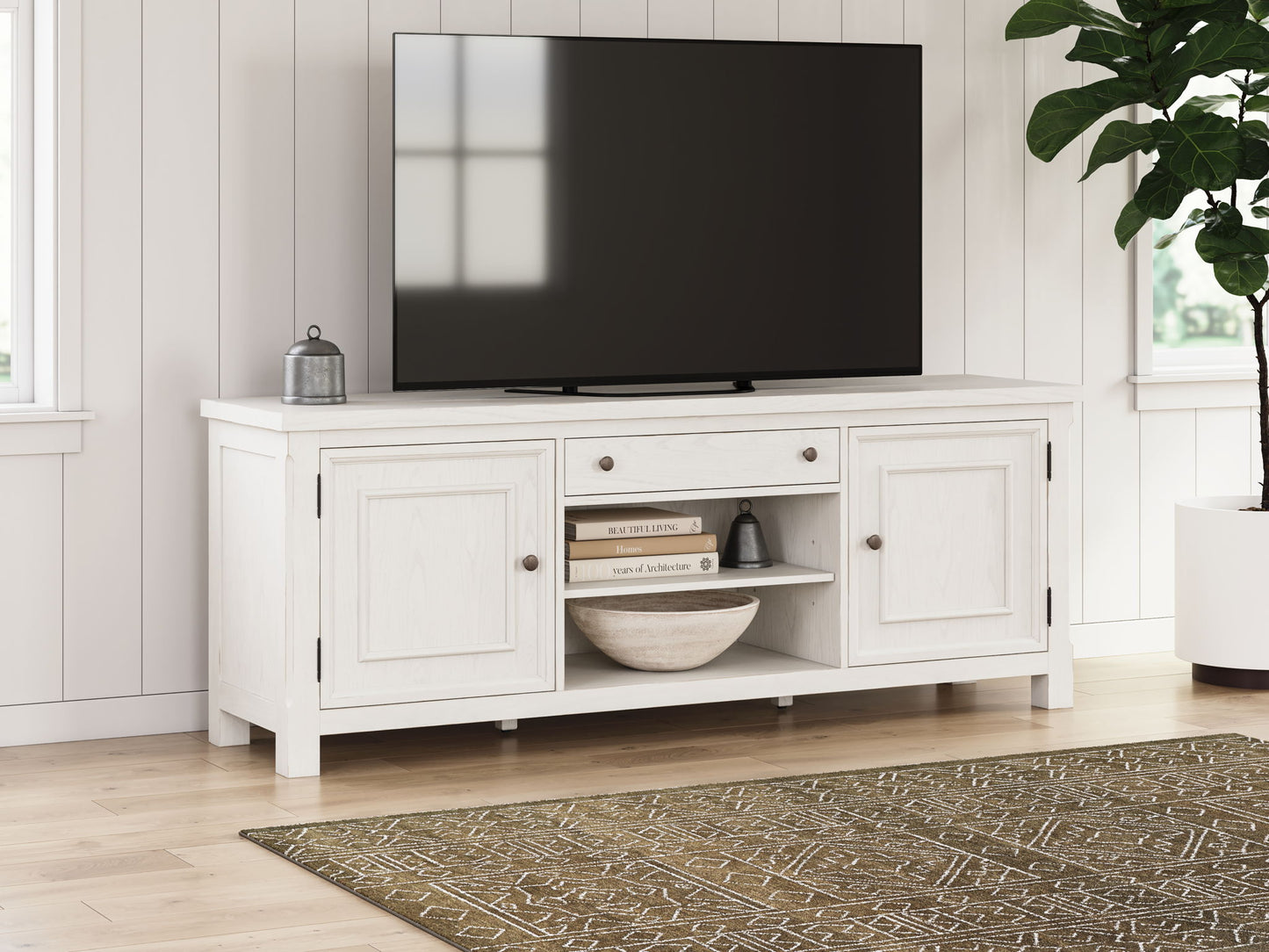 Robbinsdale - Extra Large TV Stand - Antique White - Hornell Furniture Outlet