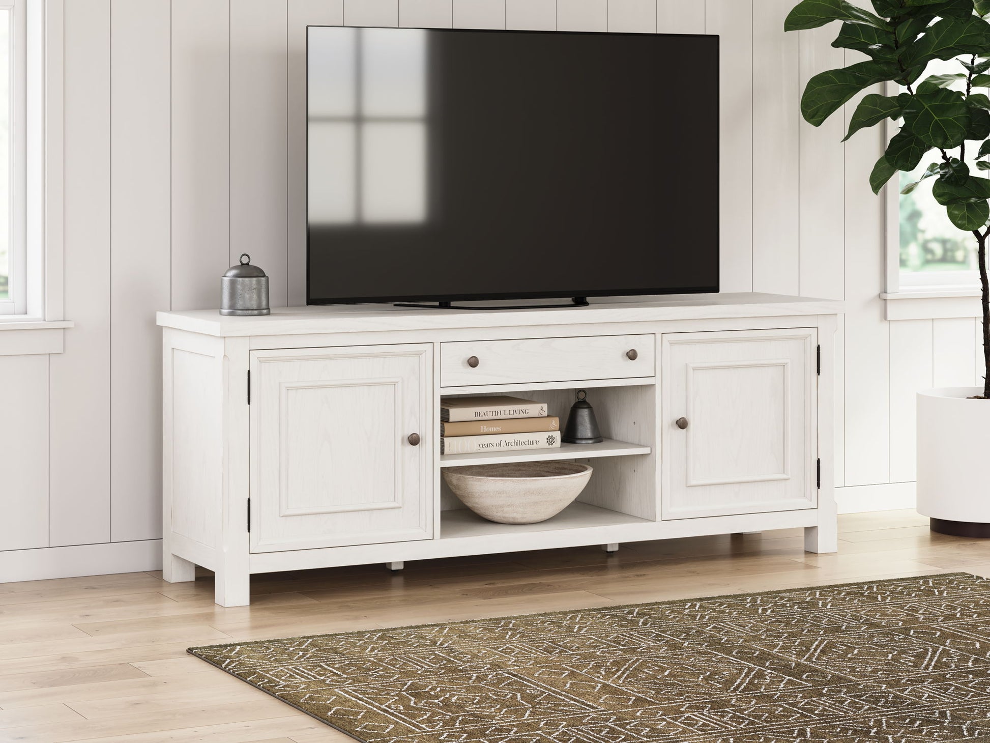 Robbinsdale - Extra Large TV Stand - Antique White - Hornell Furniture Outlet