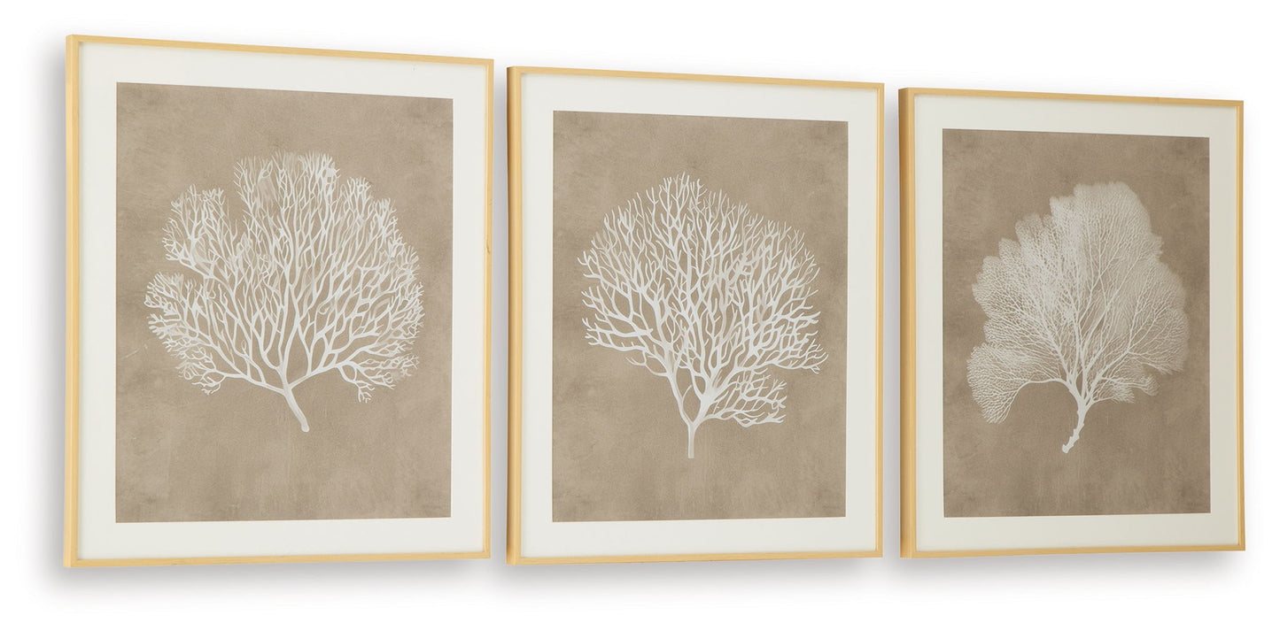 Hendridge - Taupe / White - Wall Art Set (Set of 3) - Hornell Furniture Outlet