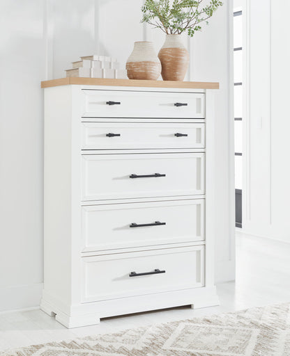 Ashbryn - White / Natural - Five Drawer Chest - Hornell Furniture Outlet