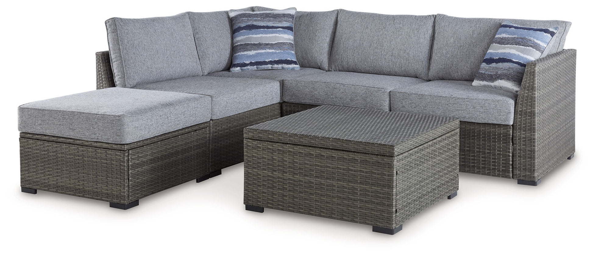 Petal Road - Gray - Loveseat Sectional, Ottoman, Table Set (Set of 4) - Hornell Furniture Outlet